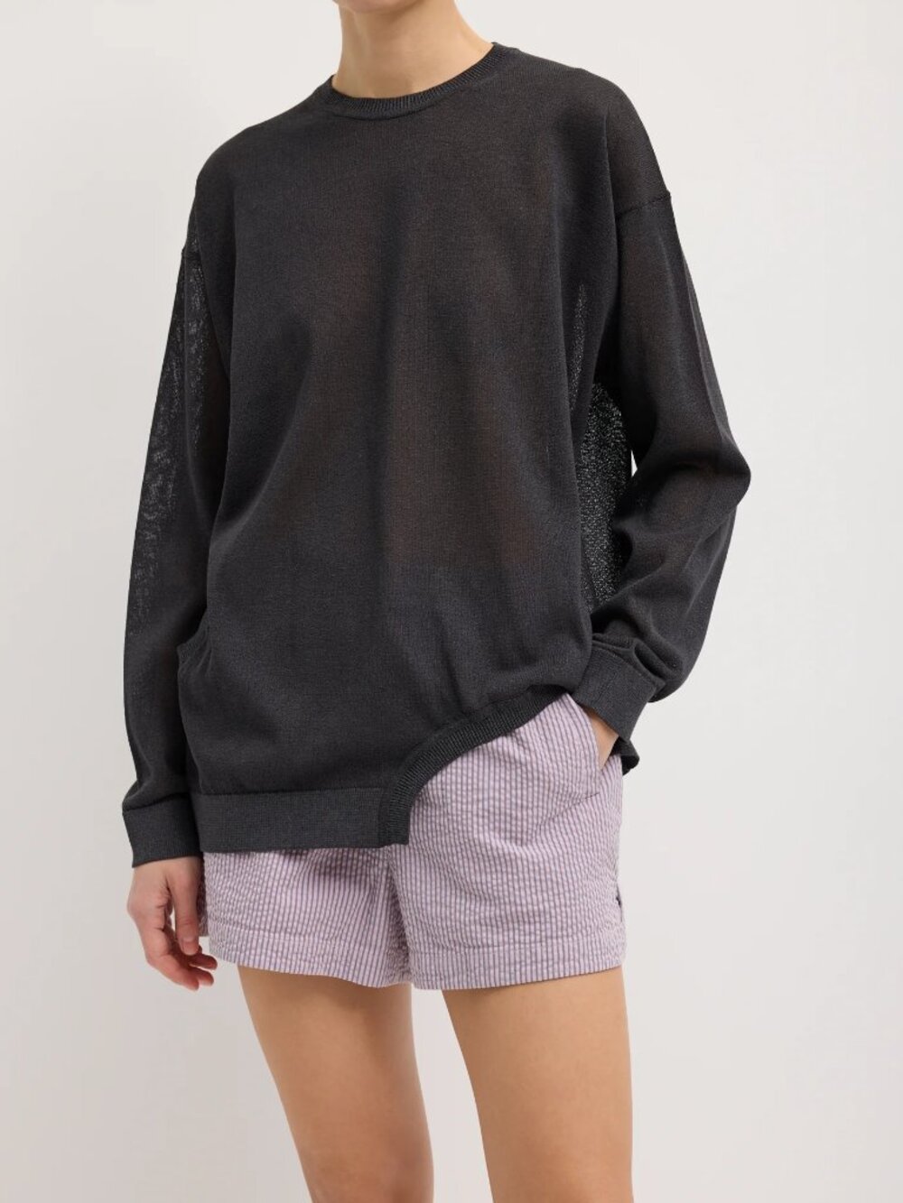 Tibi Crispy Sweater Cut Out Detail Black Knit Top Size L